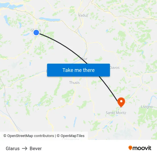 Glarus to Bever map