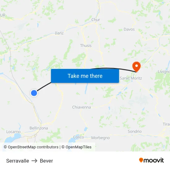 Serravalle to Bever map