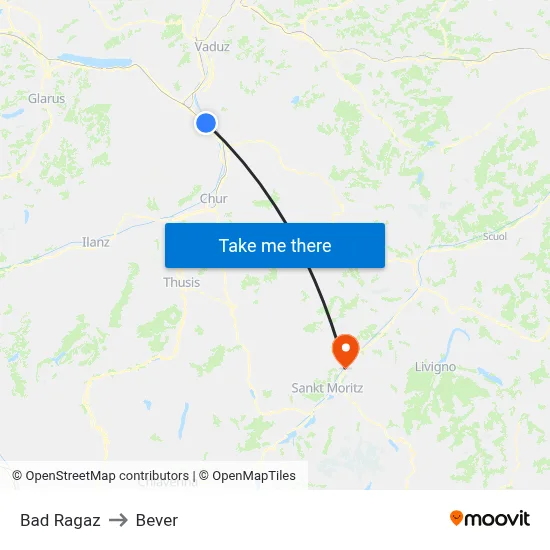 Bad Ragaz to Bever map