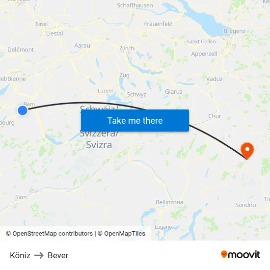 Köniz to Bever map