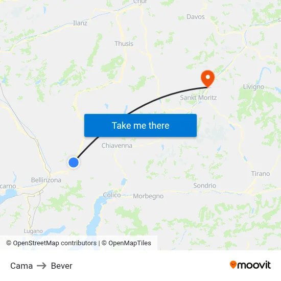 Cama to Bever map