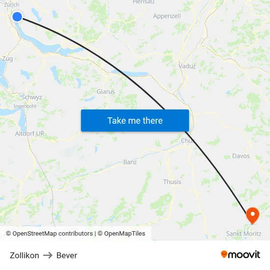 Zollikon to Bever map