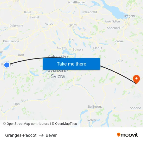 Granges-Paccot to Bever map