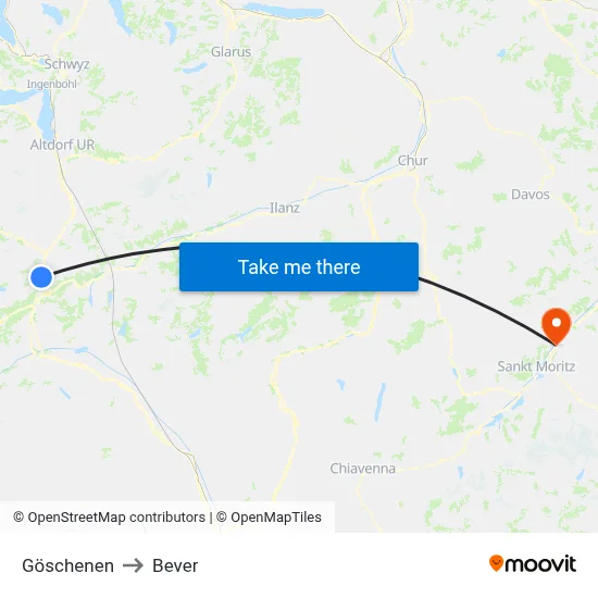 Göschenen to Bever map