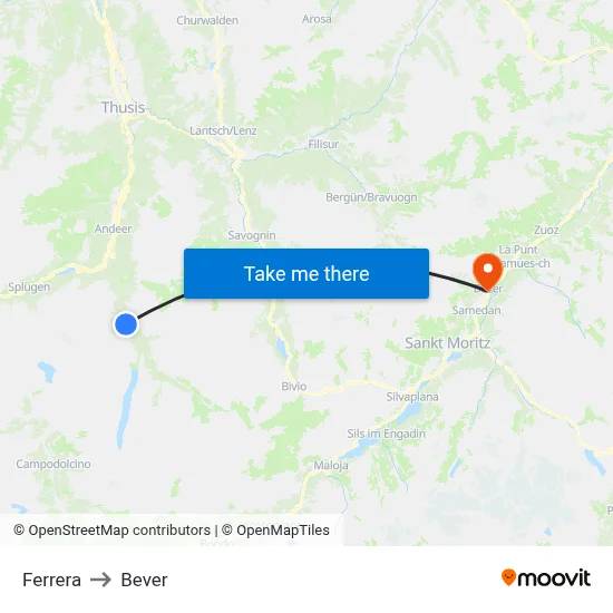 Ferrera to Bever map