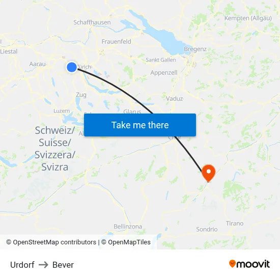 Urdorf to Bever map