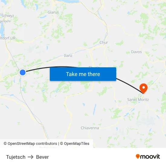 Tujetsch to Bever map