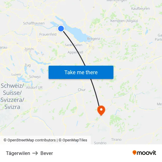 Tägerwilen to Bever map