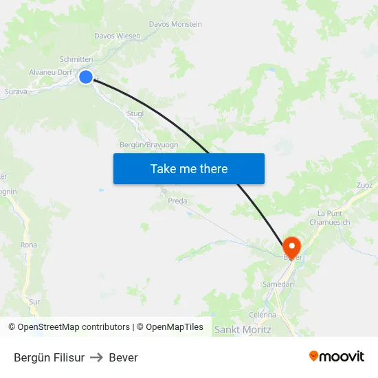 Bergün Filisur to Bever map
