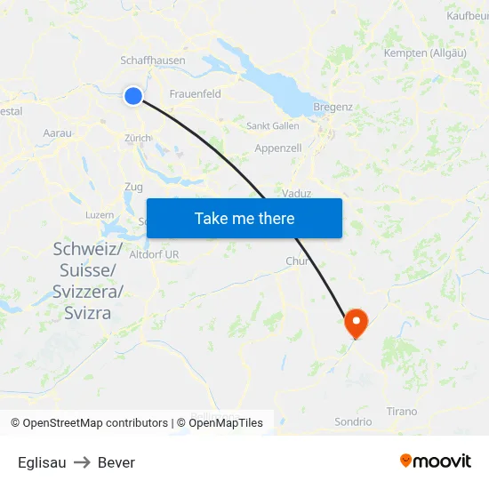 Eglisau to Bever map