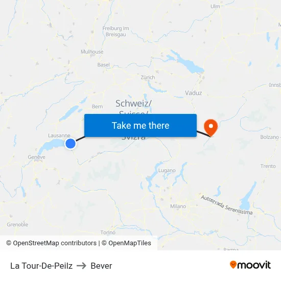 La Tour-De-Peilz to Bever map