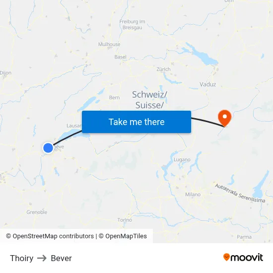 Thoiry to Bever map