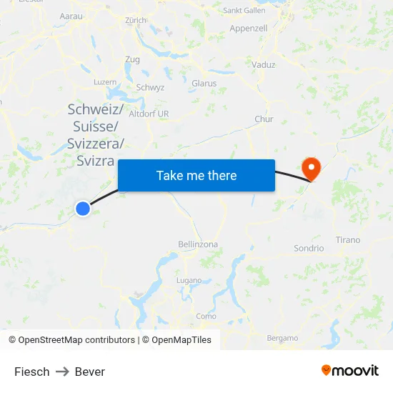 Fiesch to Bever map