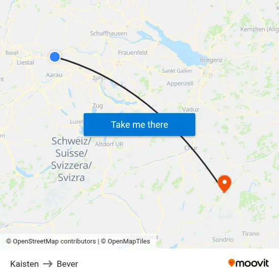 Kaisten to Bever map