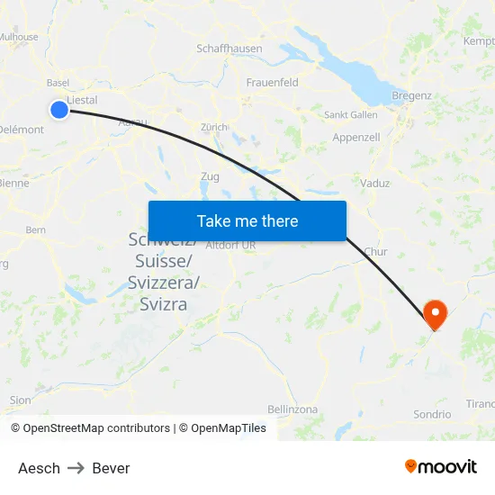 Aesch to Bever map