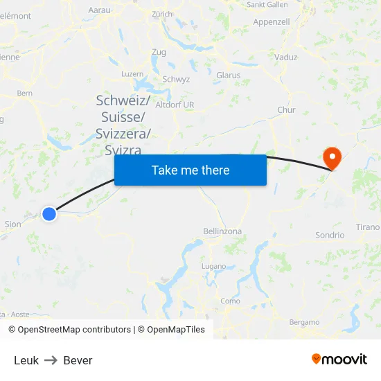 Leuk to Bever map