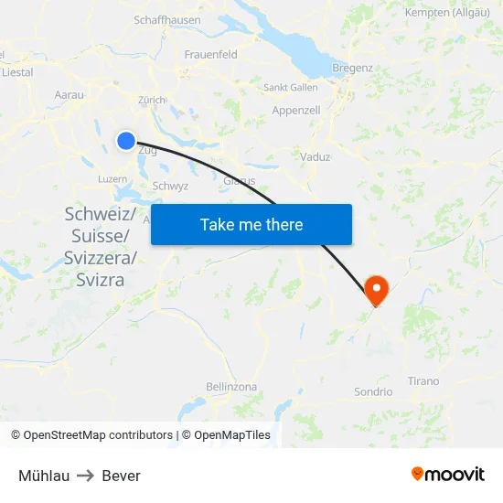 Mühlau to Bever map