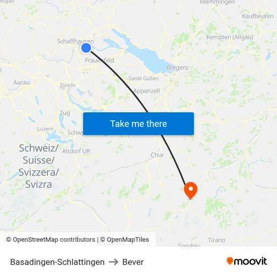 Basadingen-Schlattingen to Bever map