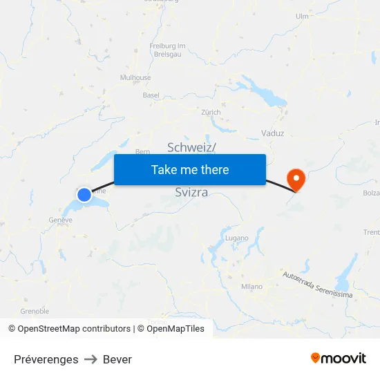Préverenges to Bever map