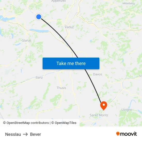 Nesslau to Bever map