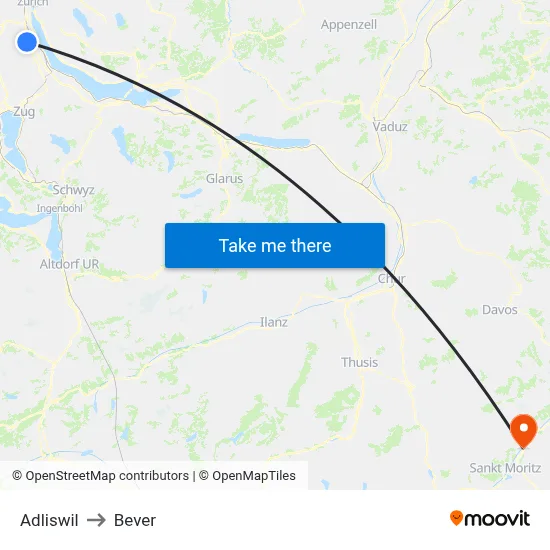 Adliswil to Bever map