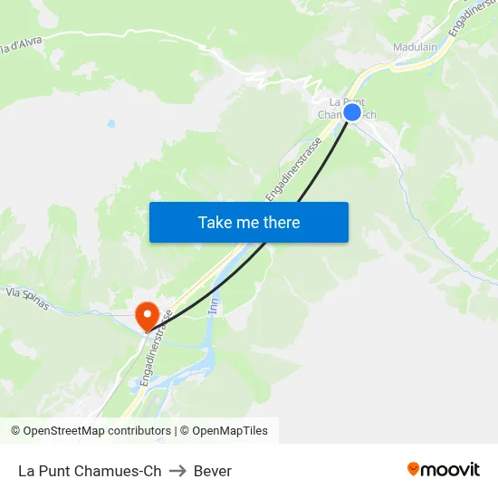 La Punt Chamues-Ch to Bever map