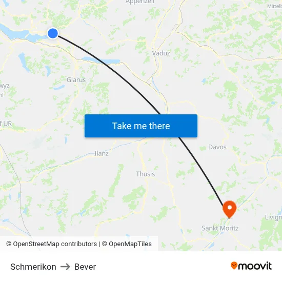 Schmerikon to Bever map