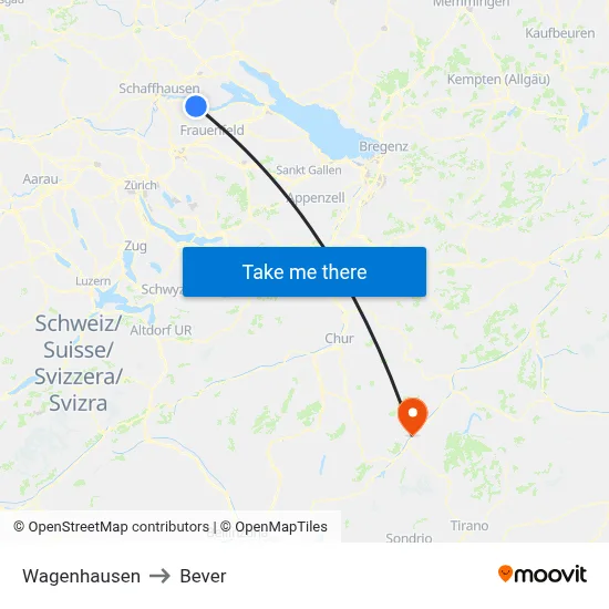 Wagenhausen to Bever map