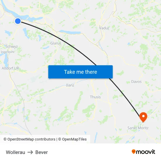 Wollerau to Bever map