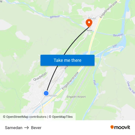Samedan to Bever map