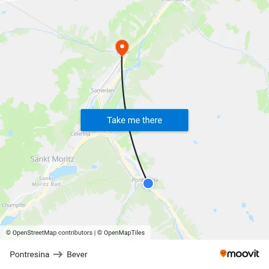Pontresina to Bever map
