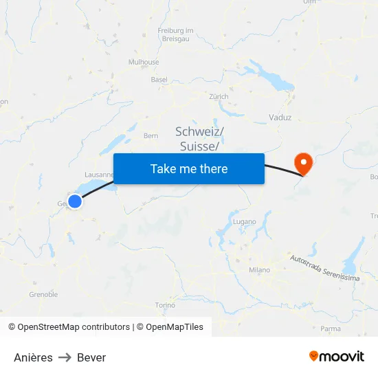 Anières to Bever map