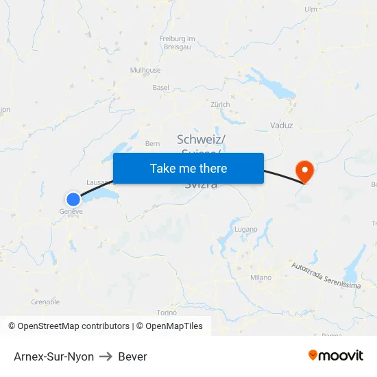 Arnex-Sur-Nyon to Bever map