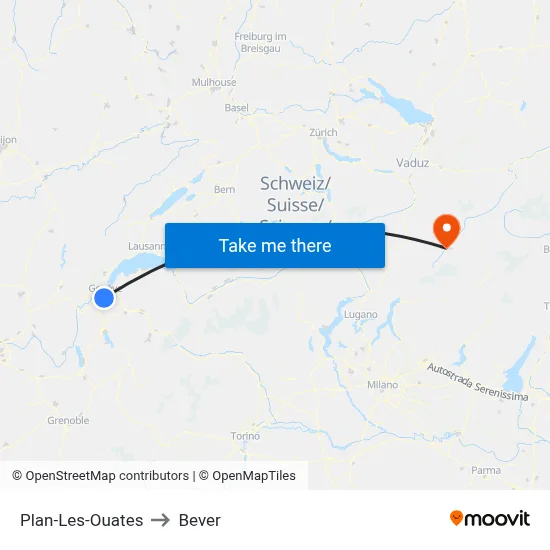 Plan-Les-Ouates to Bever map