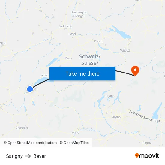 Satigny to Bever map