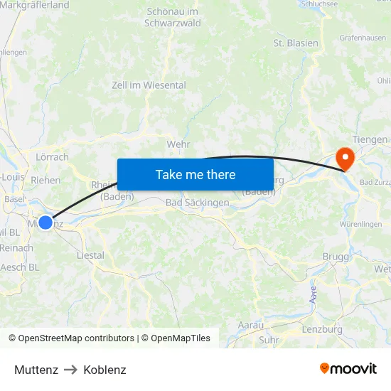Muttenz to Koblenz map