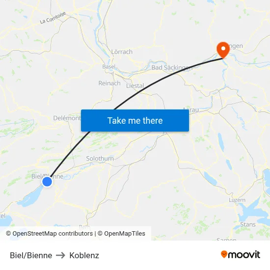 Biel/Bienne to Koblenz map