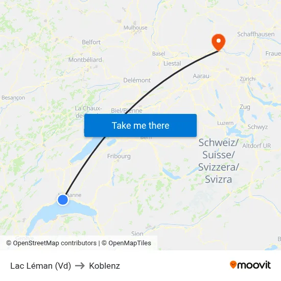 Lac Léman (Vd) to Koblenz map