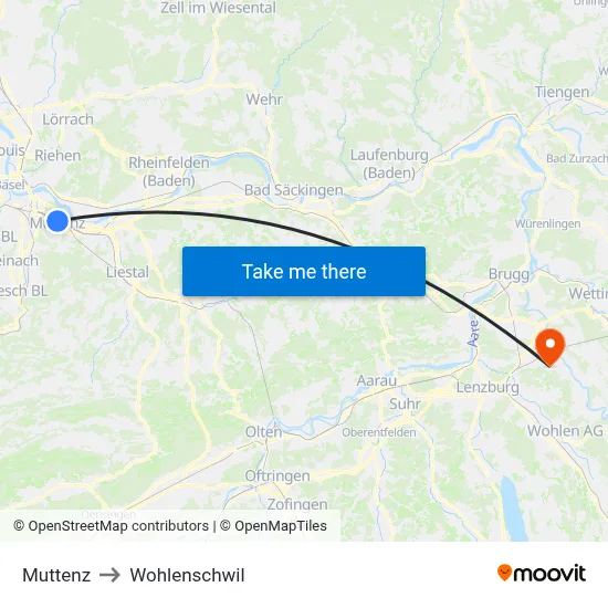 Muttenz to Wohlenschwil map