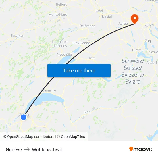 Genève to Wohlenschwil map