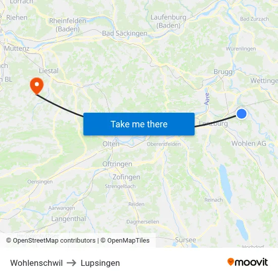 Wohlenschwil to Lupsingen map