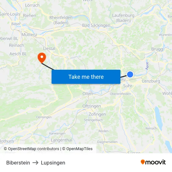 Biberstein to Lupsingen map
