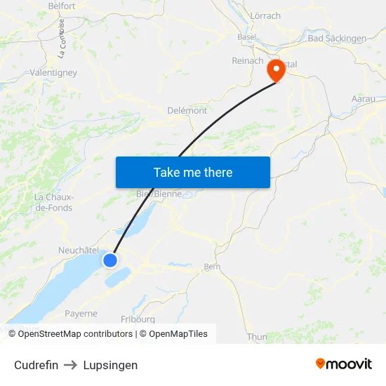 Cudrefin to Lupsingen map