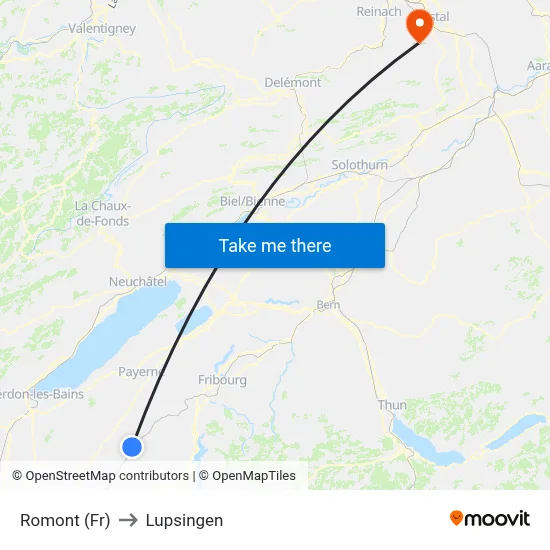 Romont (Fr) to Lupsingen map