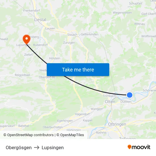 Obergösgen to Lupsingen map