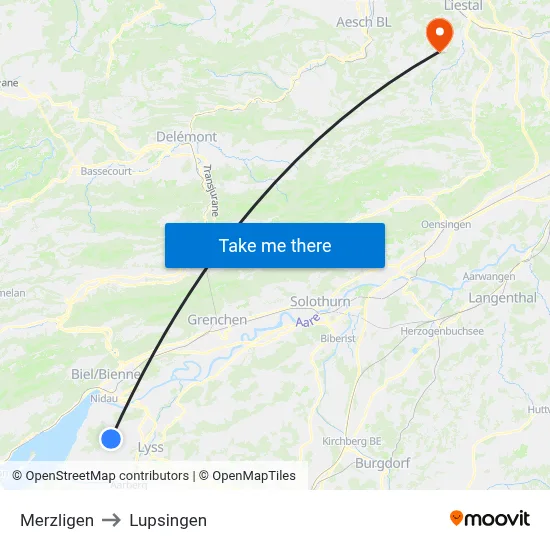 Merzligen to Lupsingen map