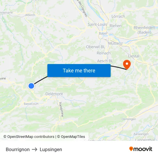 Bourrignon to Lupsingen map
