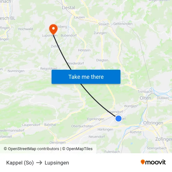 Kappel (So) to Lupsingen map