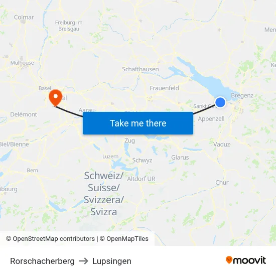 Rorschacherberg to Lupsingen map