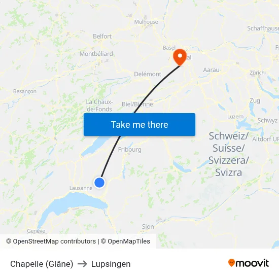 Chapelle (Glâne) to Lupsingen map
